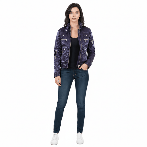 Aureka Prugna Purple Padded Women's Cropped Jacket