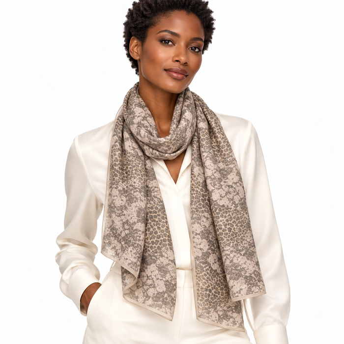 Ungaro UN7018 S7802 Animal Print Brown Silk Scarf