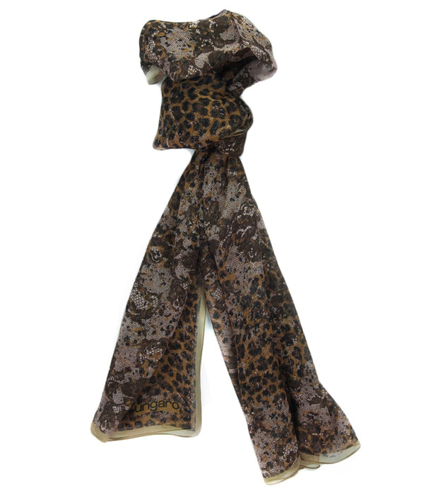 Ungaro UN7018 S7802 Animal Print Brown Silk Scarf