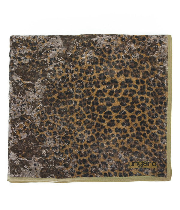 Ungaro UN7018 S7802 Animal Print Brown Silk Scarf