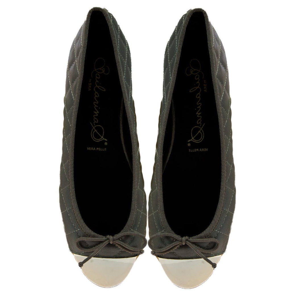 Chanel Metallic Silver/Black Canvas And Patent Leather CC Ballet Flats Size  37 Chanel