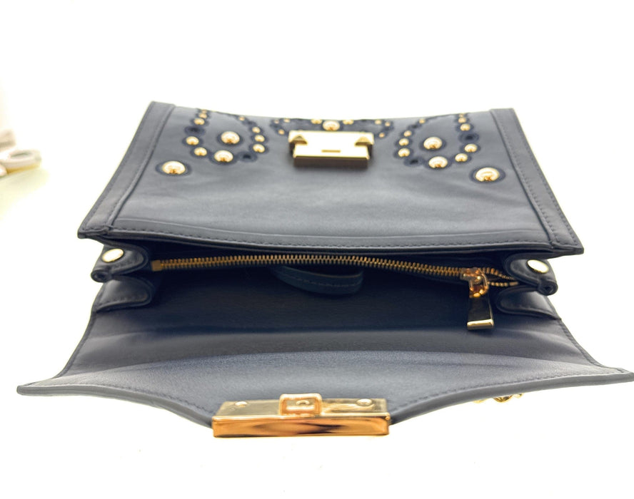 Michael Kors Navy Leather Studded Envelope Crossbody Clutch