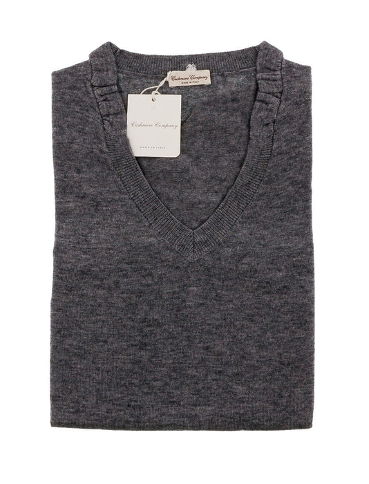 Cashmere Blend Grey V-Neck Sweater