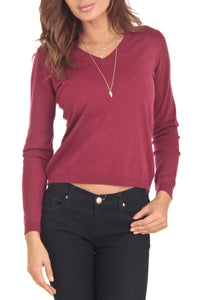 Real Cashmere Brown V-Neck Cashmere Blend WomensSweater