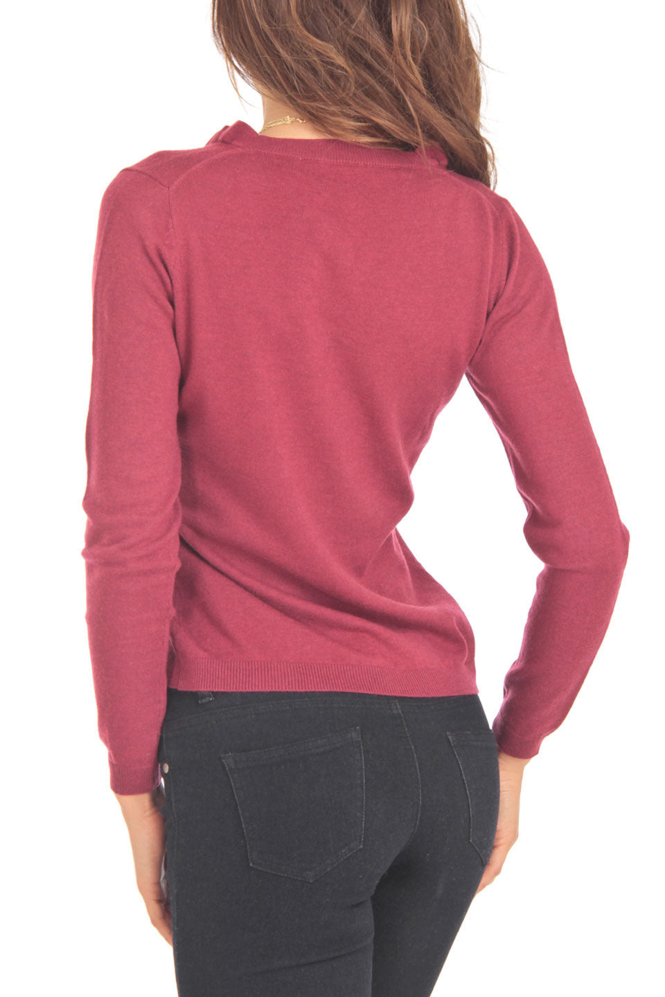 Cashmere Blend Burgundy V-Neck Sweater