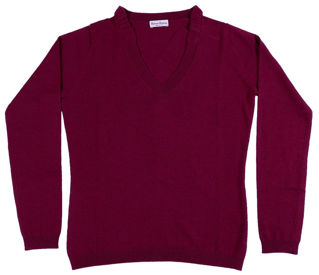 Cashmere Blend Burgundy V-Neck Sweater