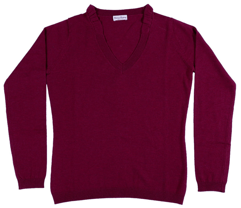 Cashmere Blend Burgundy V-Neck Sweater