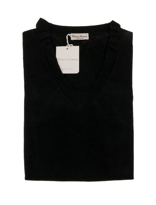 Cashmere Company COLLO V NR Black Cashmere Blend Womens Sweater
