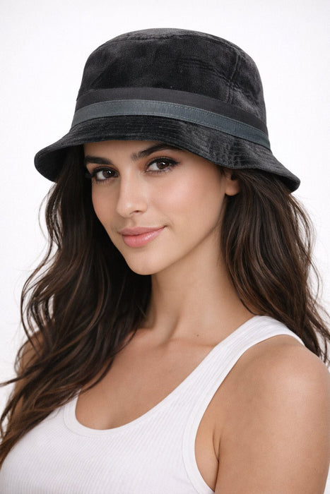 Dolce & Gabbana Classic Black Velvet Bucket Hat with Ribbon Accent Cotton-57