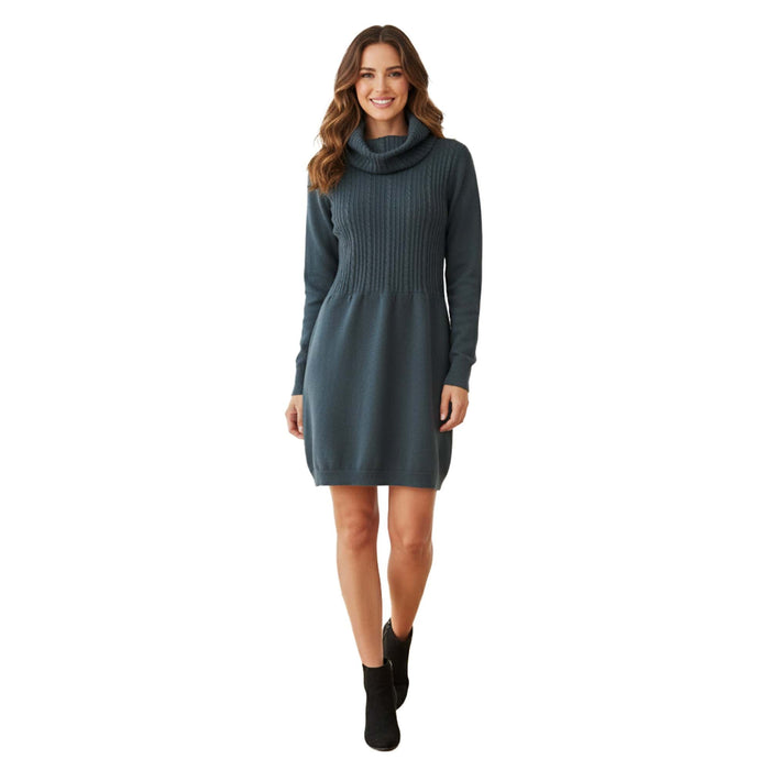 Cashmere Company COLLONE TRECCE FG Teal Cashmere Blend Rolled Neck Dress M