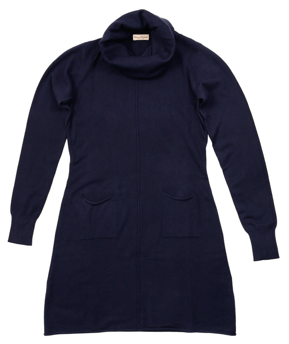 Cashmere Company VESTITO COLLO ALT MR Navy Blue Cashmere Blend Rolled Neck Dress