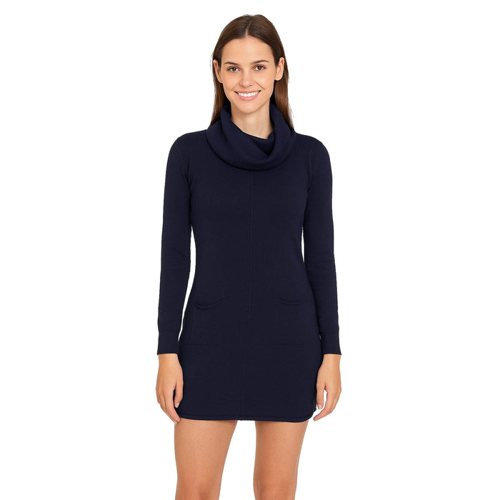 Cashmere Company VESTITO COLLO ALT MR Navy Blue Cashmere Blend Rolled Neck Dress