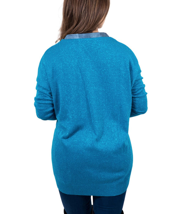 Maglierie Di Perugia V-Neck Acqua Lurex Cardigan