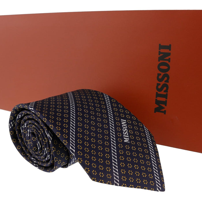 Missoni Micro Floral Navy Blue/Gold Woven 100% Silk Tie