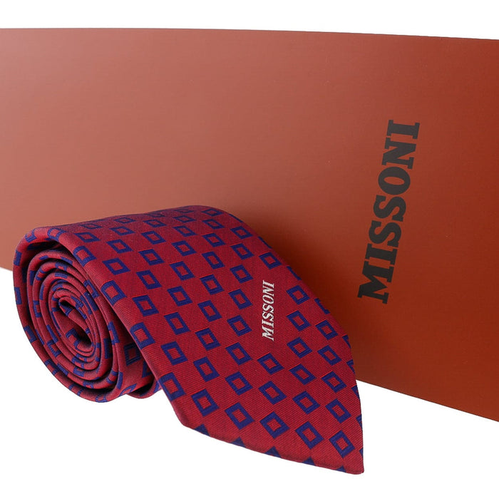 Missoni Square Red/Blue Woven 100% Silk Tie