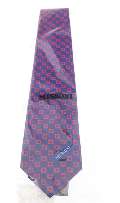 Missoni Square Blue/Red Woven 100% Silk Tie