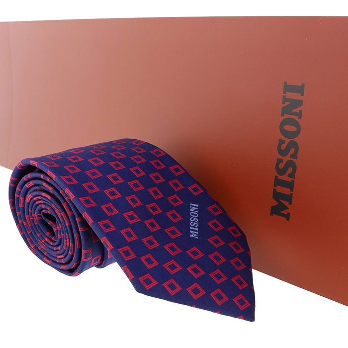 Missoni Square Blue/Red Woven 100% Silk Tie