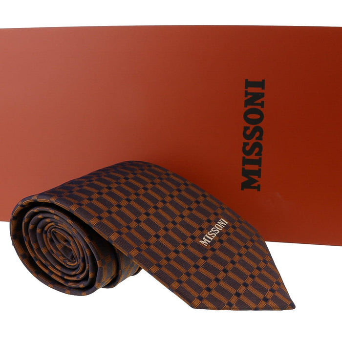 Missoni Grid  Brown Woven 100% Silk Tie