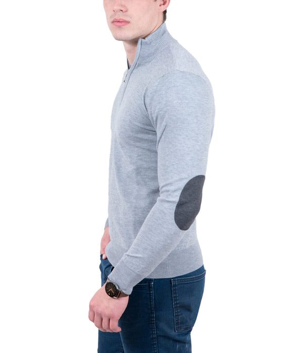 Real Cashmere Light Grey Half Zip Fine Cashmere Blend Mens Sweater