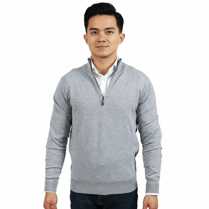 Real Cashmere Light Grey Half Zip Fine Cashmere Blend Mens Sweater
