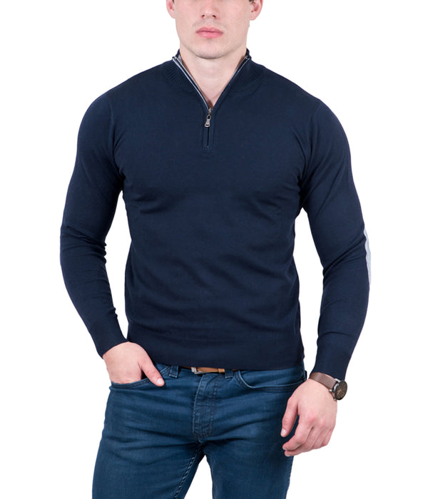 Real Cashmere Dark Blue Half Zip Fine Cashmere Blend Mens Sweater