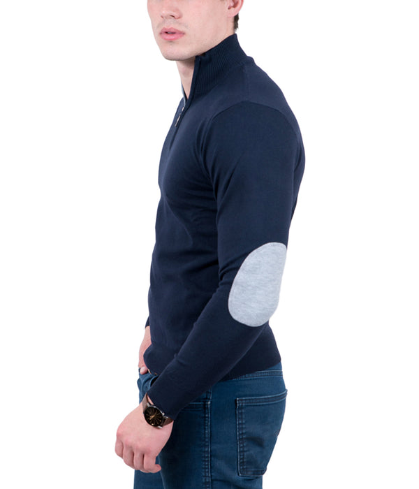 Real Cashmere Dark Blue Half Zip Fine Cashmere Blend Mens Sweater