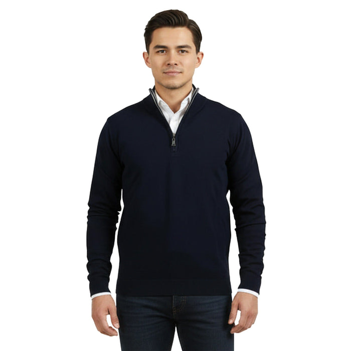 Real Cashmere Dark Blue Half Zip Fine Cashmere Blend Mens Sweater-S