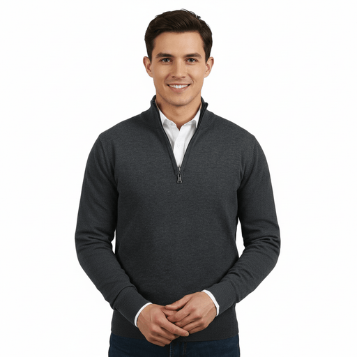 Real Cashmere Anthracite Half Zip Fine Cashmere Blend Mens Sweater
