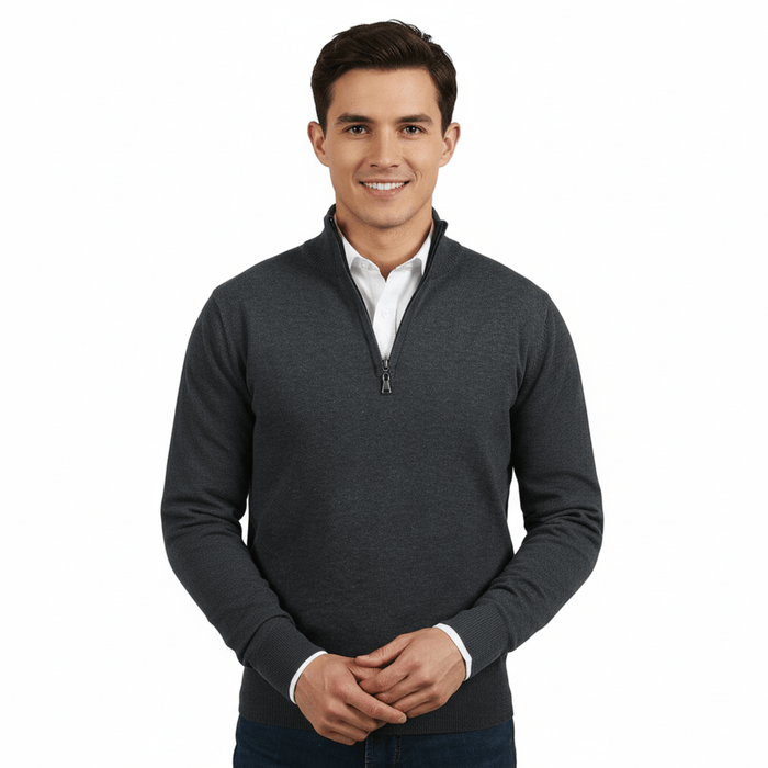 Real Cashmere Anthracite Half Zip Fine Cashmere Blend Mens Sweater