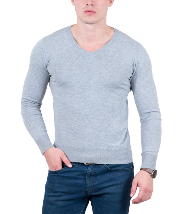 Real Cashmere Light Grey V-Neck Fine Cashmere Blend Mens Sweater