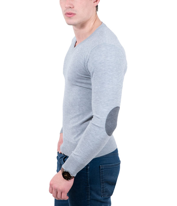Real Cashmere Light Grey V-Neck Fine Cashmere Blend Mens Sweater