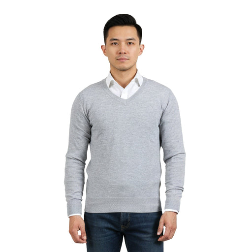 Real Cashmere Light Grey V-Neck Fine Cashmere Blend Mens Sweater