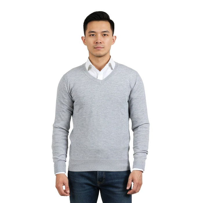Real Cashmere Light Grey V-Neck Fine Cashmere Blend Mens Sweater