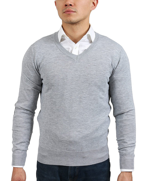 Real Cashmere Light Grey V-Neck Fine Cashmere Blend Mens Sweater