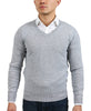 Real Cashmere Light Grey V-Neck Fine Cashmere Blend Mens Sweater-XS