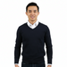 Real Cashmere Dark Blue V-Neck Fine Cashmere Blend Mens Sweater-XS