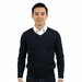 Real Cashmere Dark Blue V-Neck Fine Cashmere Blend Mens Sweater