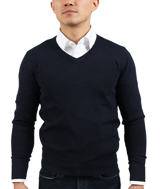 Real Cashmere Dark Blue V-Neck Fine Cashmere Blend Mens Sweater-L