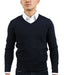 Real Cashmere Dark Blue V-Neck Fine Cashmere Blend Mens Sweater-L