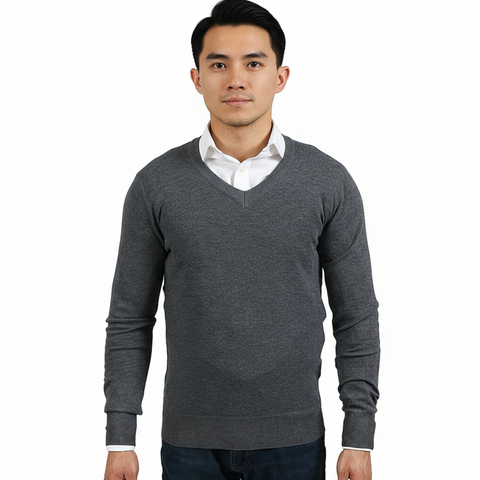 Real Cashmere Anthracite V-Neck Fine Cashmere Blend Mens Sweater-M