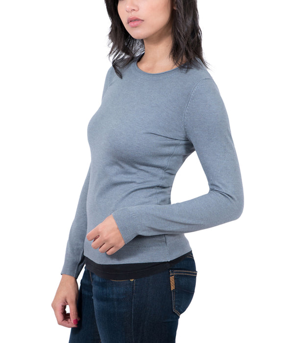Real Cashmere Grey Crewneck Cashmere Blend WomensSweater