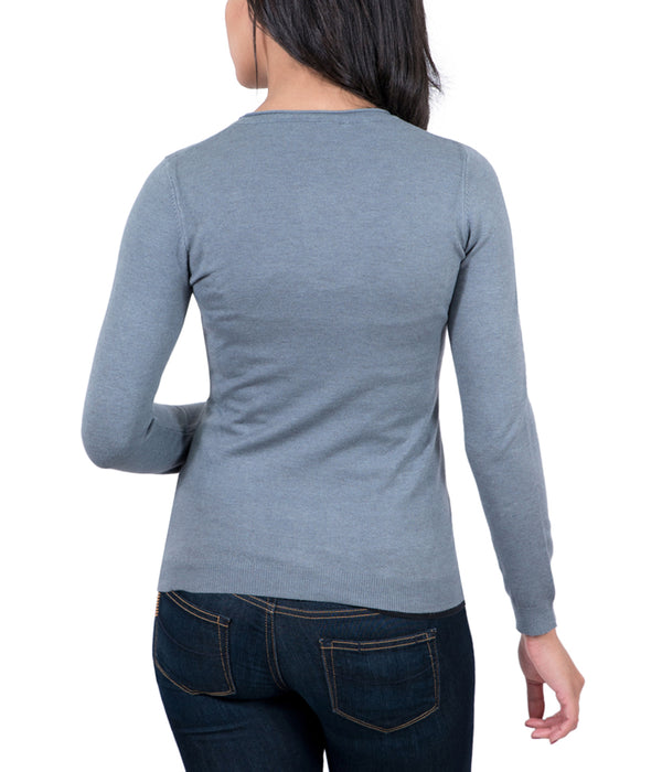 Real Cashmere Grey Crewneck Cashmere Blend WomensSweater