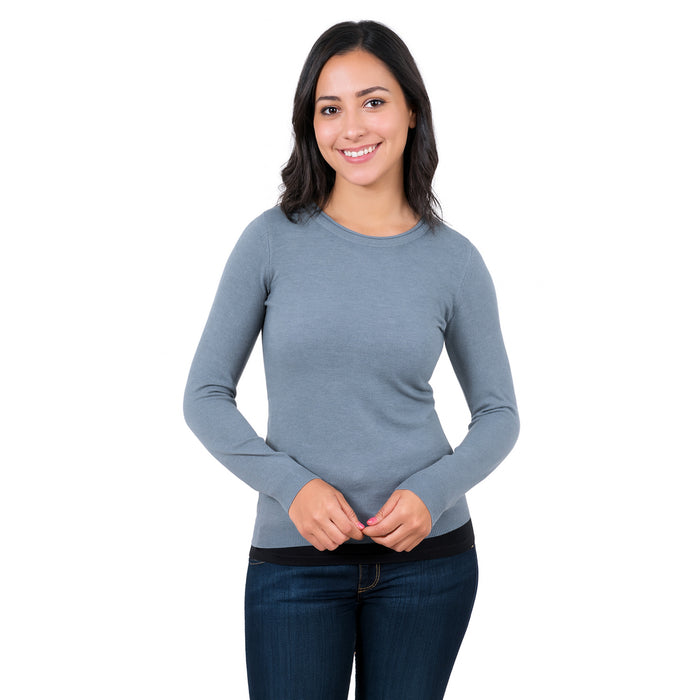Real Cashmere Grey Crewneck Cashmere Blend WomensSweater