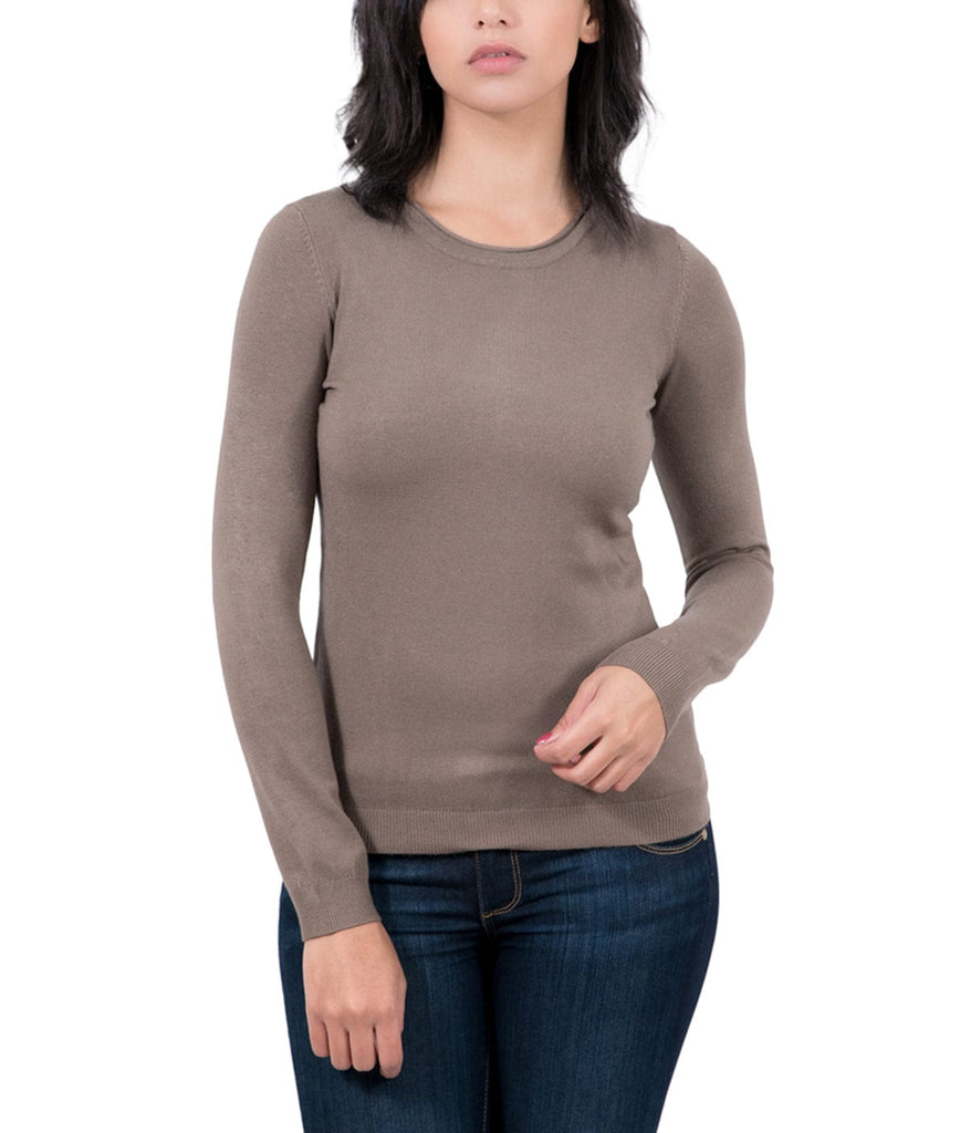 Real Cashmere Brown Crewneck Cashmere Blend WomensSweater-XS