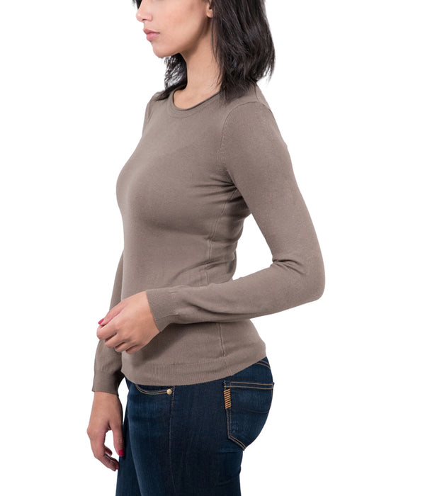 Real Cashmere Brown Crewneck Cashmere Blend WomensSweater