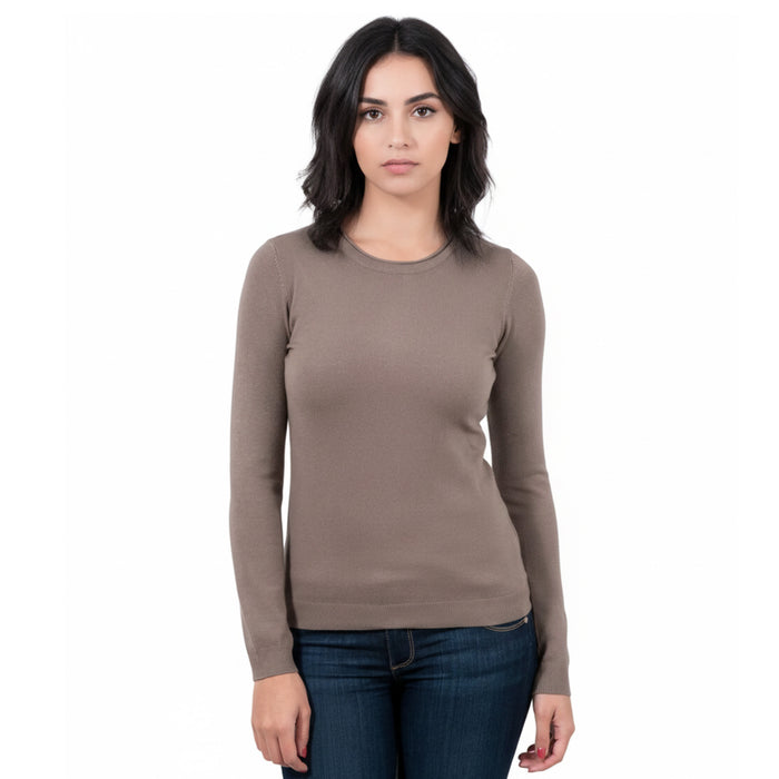 Real Cashmere Brown Crewneck Cashmere Blend WomensSweater-S
