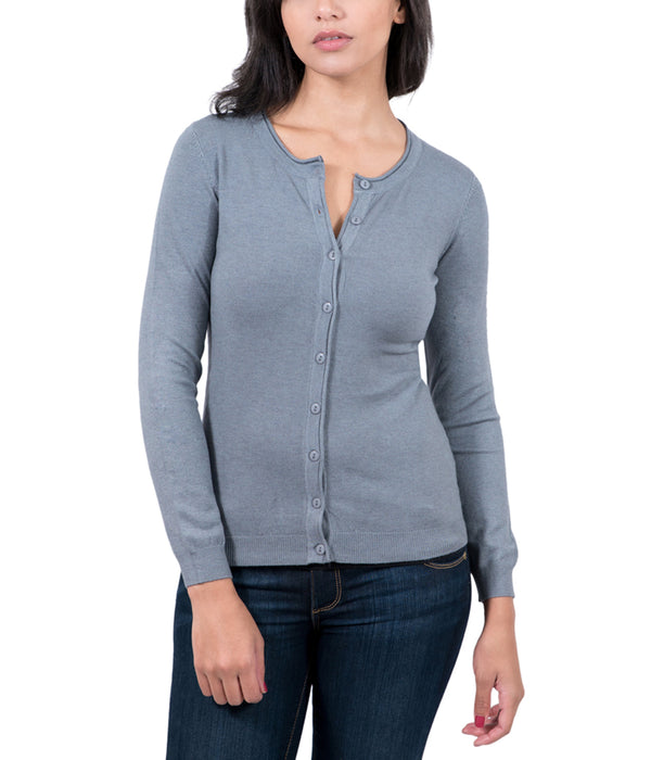 Real Cashmere Grey Cashmere Blend WomensCrewneck Cardigan