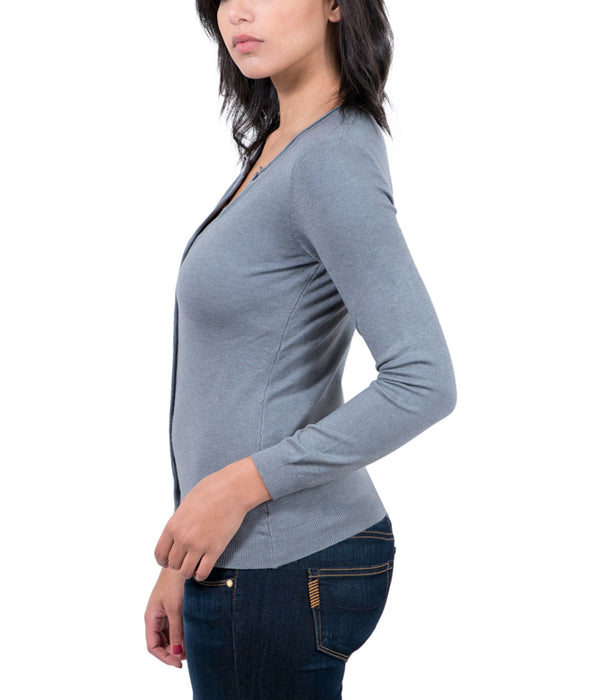 Real Cashmere Grey Cashmere Blend WomensCrewneck Cardigan