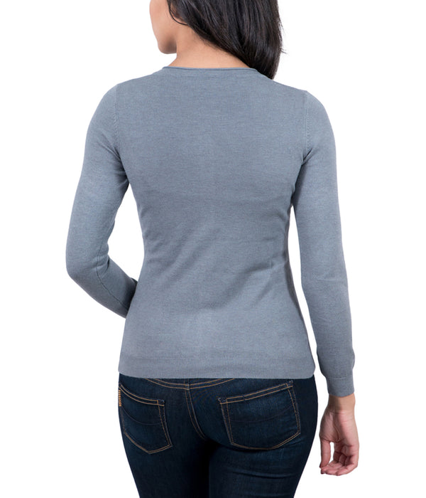 Real Cashmere Grey Cashmere Blend WomensCrewneck Cardigan