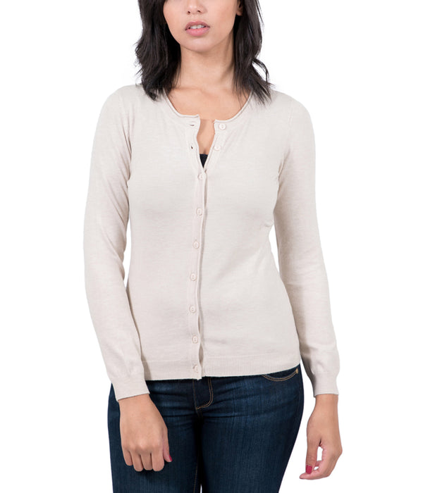Real Cashmere Beige Cashmere Blend Womenscrewneck Cardigan